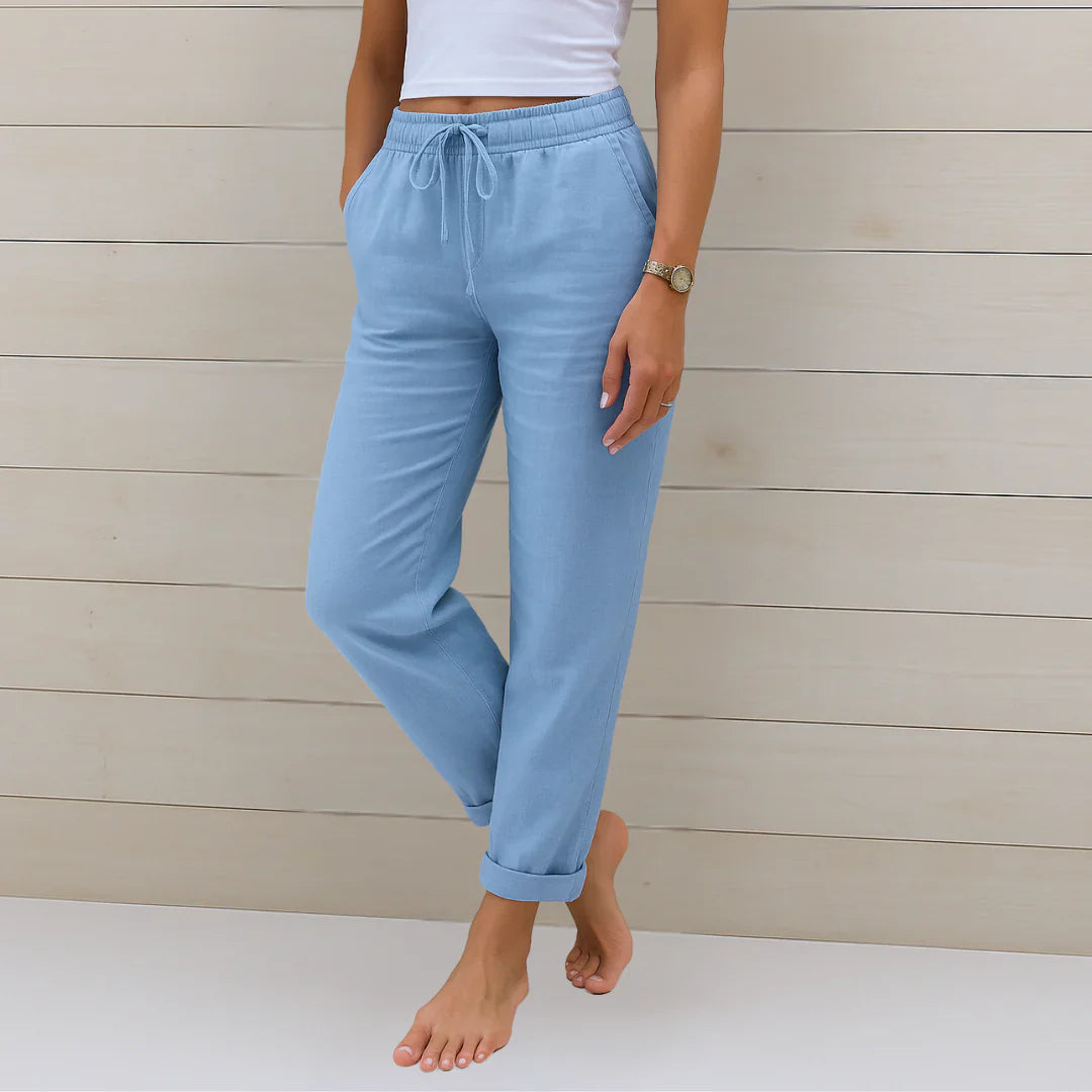 Damen Sommer Kordelzug Leinen Hosen