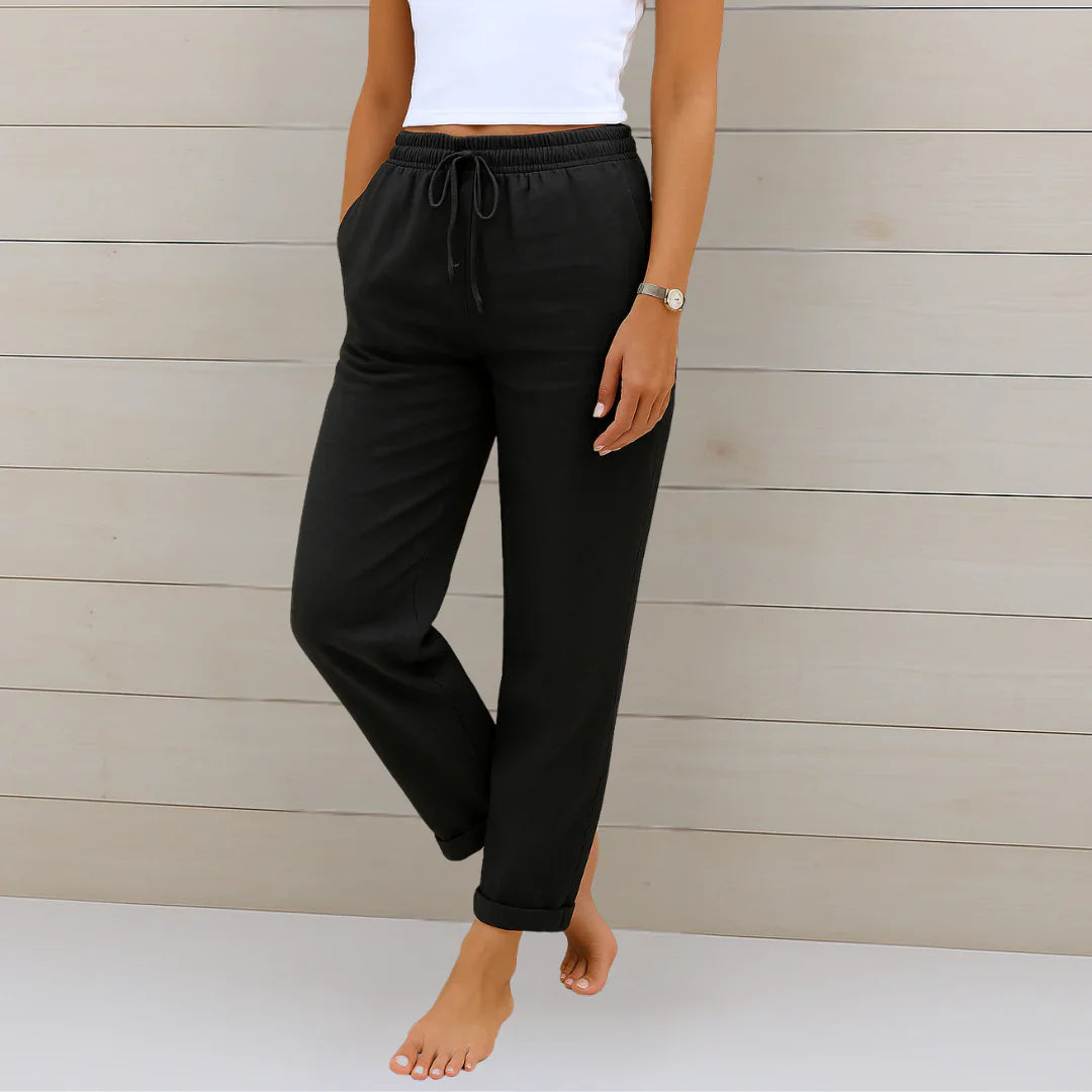 Damen Sommer Kordelzug Leinen Hosen