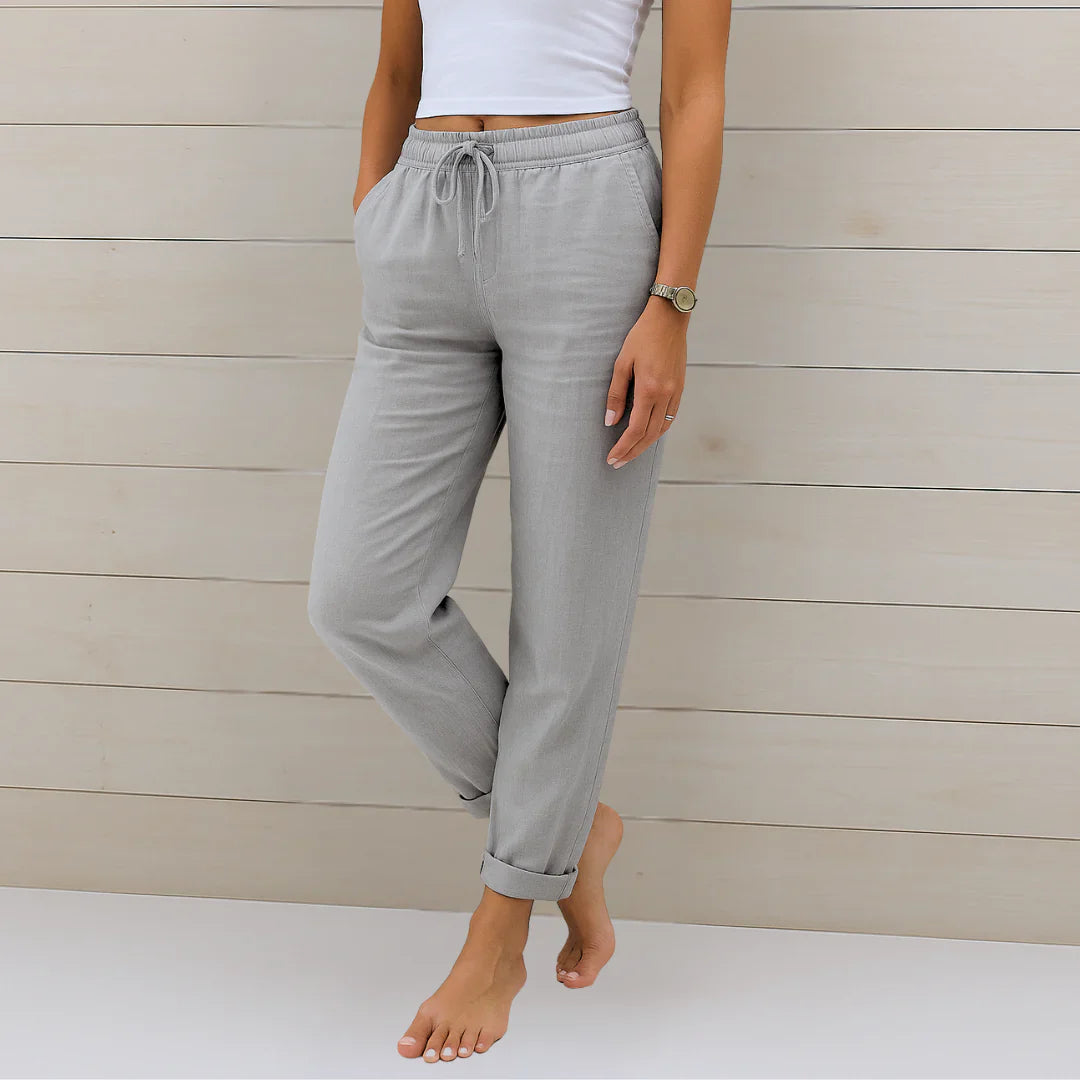 Damen Sommer Kordelzug Leinen Hosen