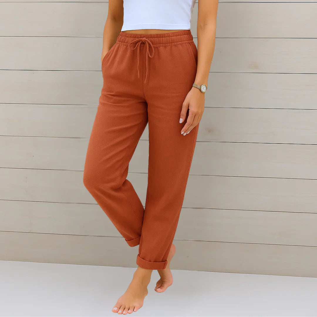 Damen Sommer Kordelzug Leinen Hosen