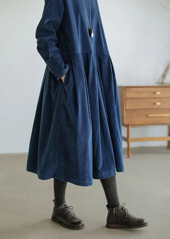 Damen Casual Langarm Gerafft Midikleid