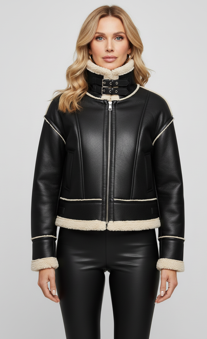 Damen Winterjacke Mit Kunstfellkragen Und Reißverschluss