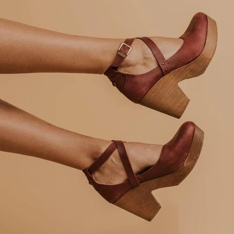 Damen Lässig Blockabsatz Plateau Mary Jane Pumps