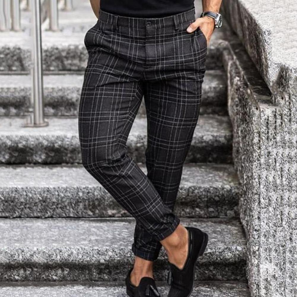Herren Slim Fit Karierte Casual Chino Hose