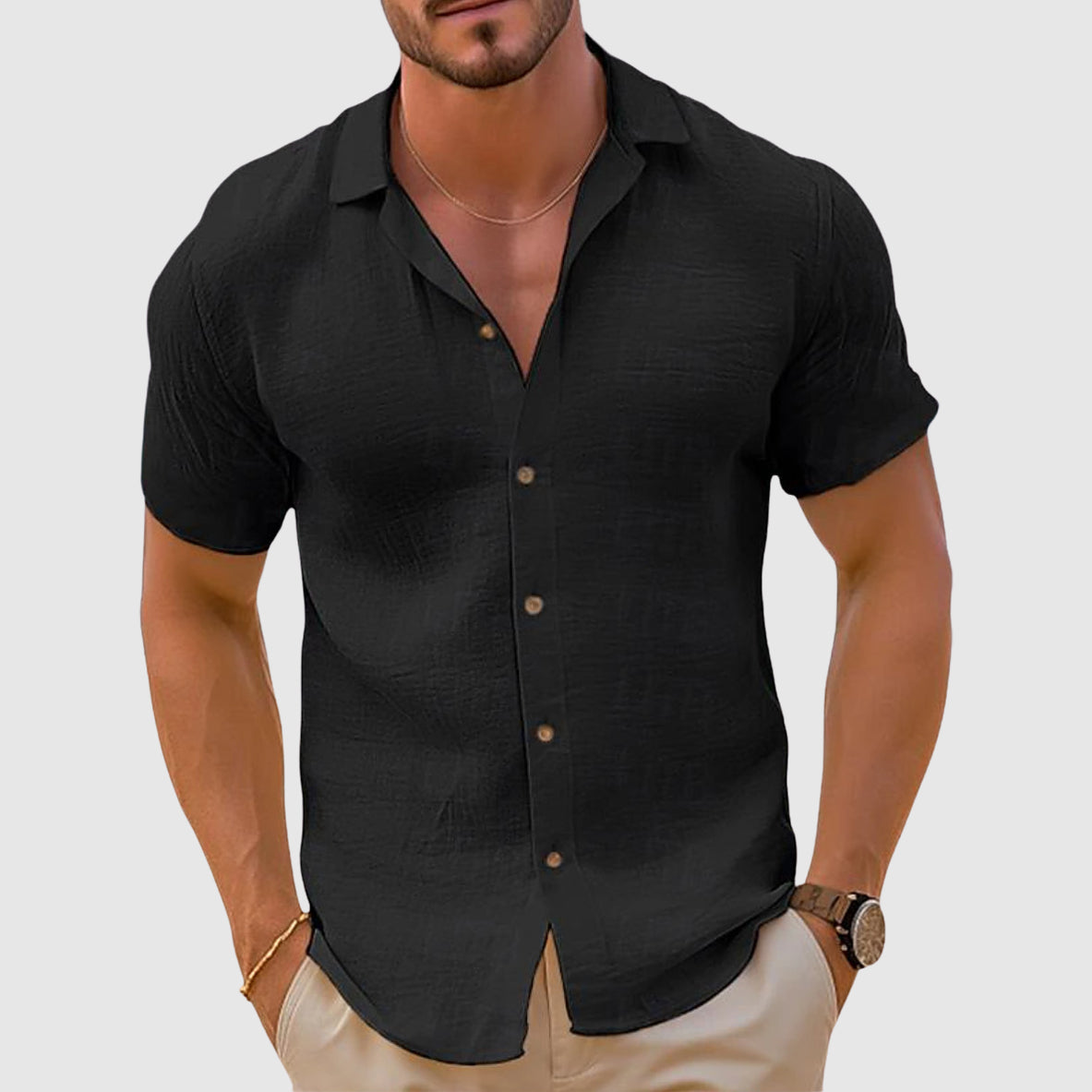 Herren Kurzarm Slim-Fit Hemd mit Knopfleiste