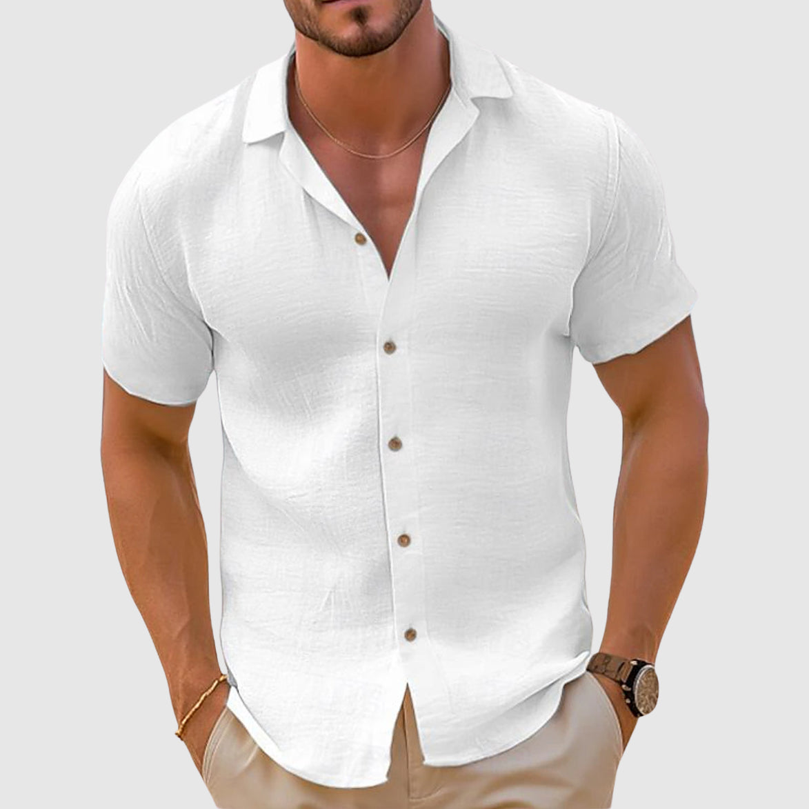 Herren Kurzarm Slim-Fit Hemd mit Knopfleiste