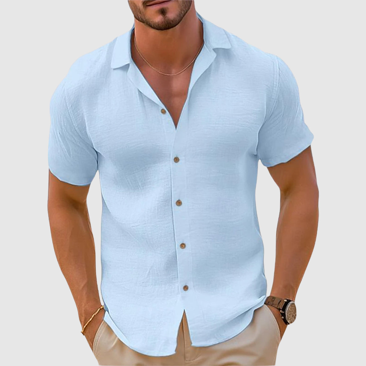 Herren Kurzarm Slim-Fit Hemd mit Knopfleiste