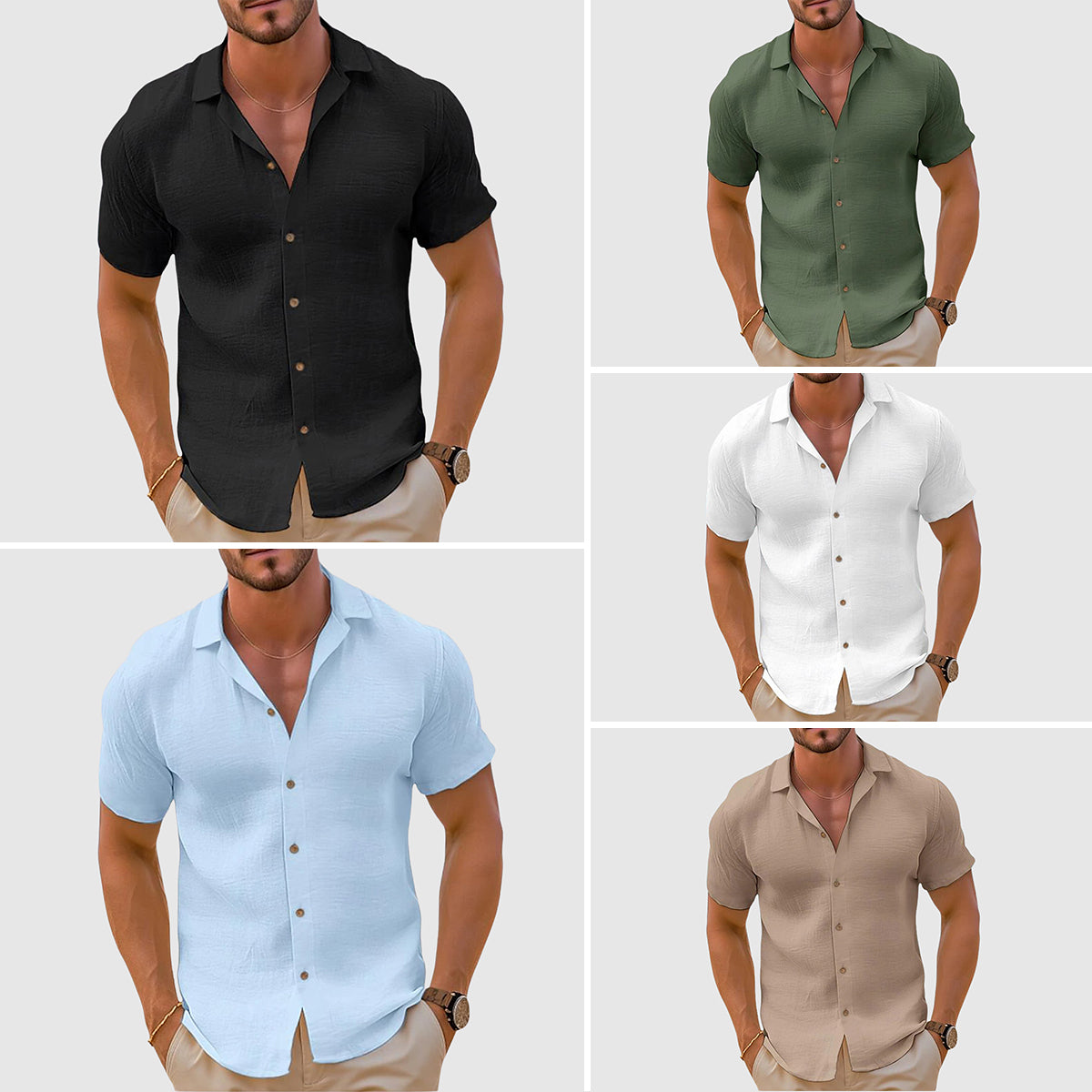 Herren Kurzarm Slim-Fit Hemd mit Knopfleiste