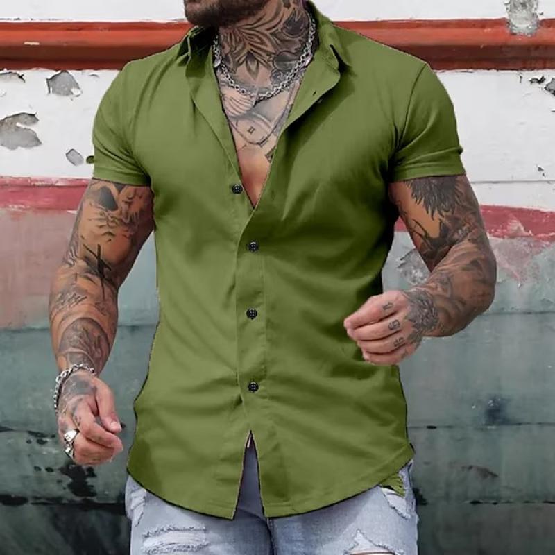 Herren Sommer Stehkragen Slim Fit Hemd