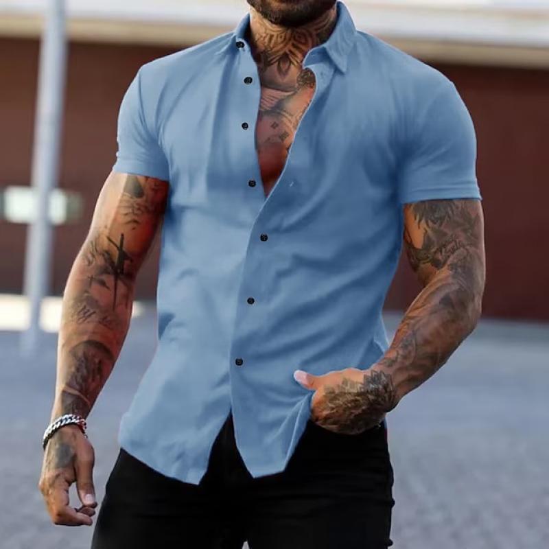 Herren Sommer Stehkragen Slim Fit Hemd