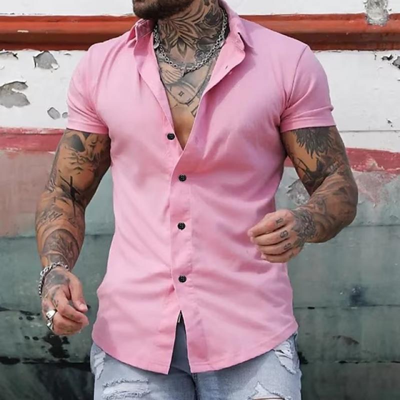 Herren Sommer Stehkragen Slim Fit Hemd