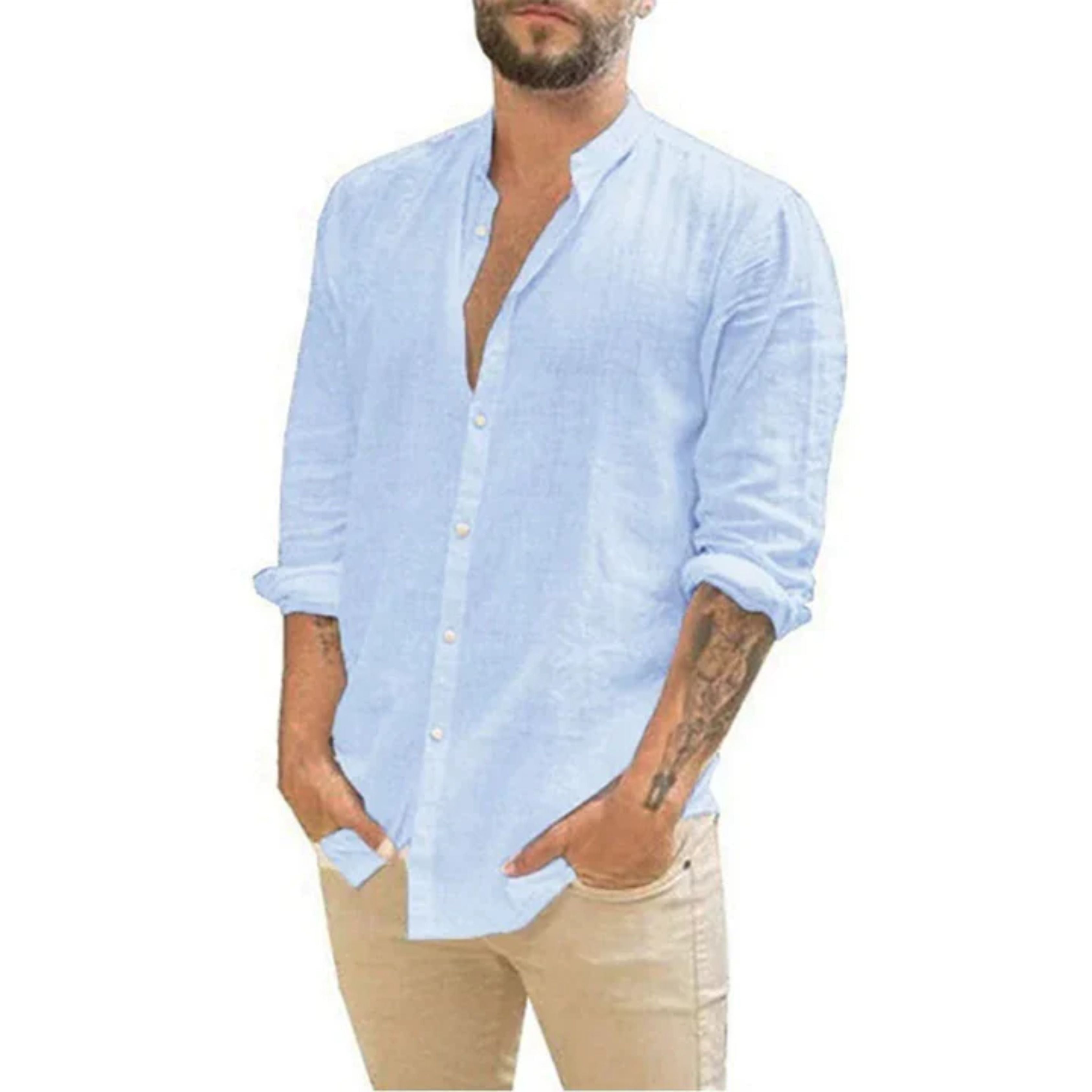 Herren Slim Fit Leinen Sommer Hemd
