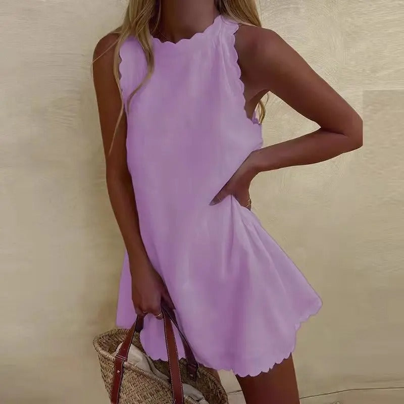 Damen Rundhalsausschnitt Sommer Minikleid