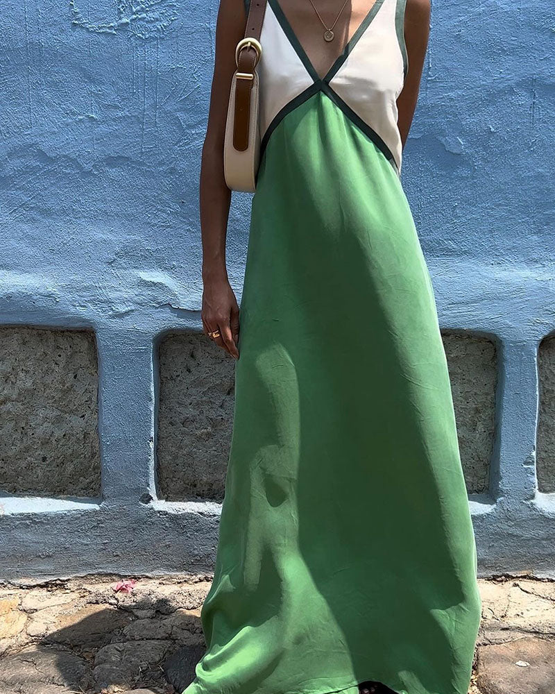 Damen V-Ausschnitt Sommer Maxikleid