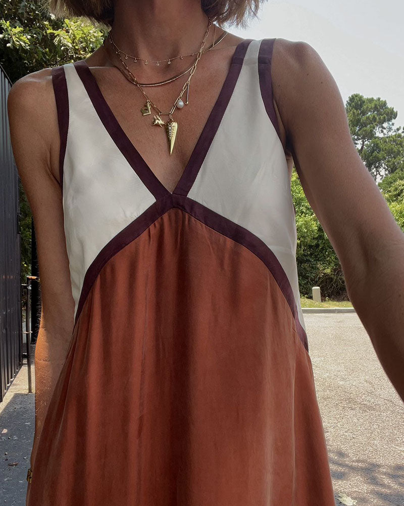 Damen V-Ausschnitt Sommer Maxikleid