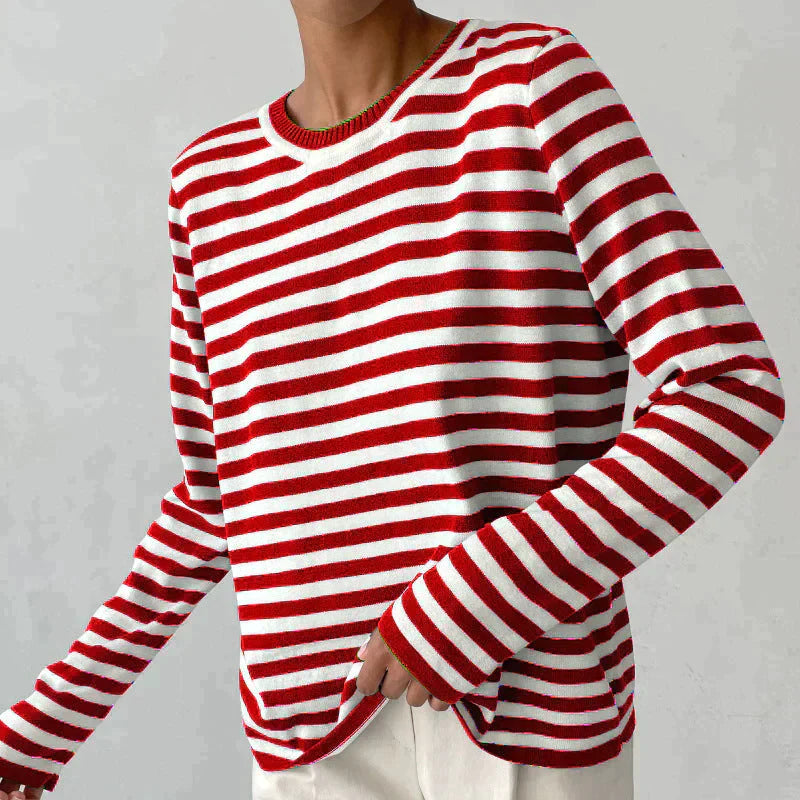 Damen Sommer Streifen Langarm T-shirt