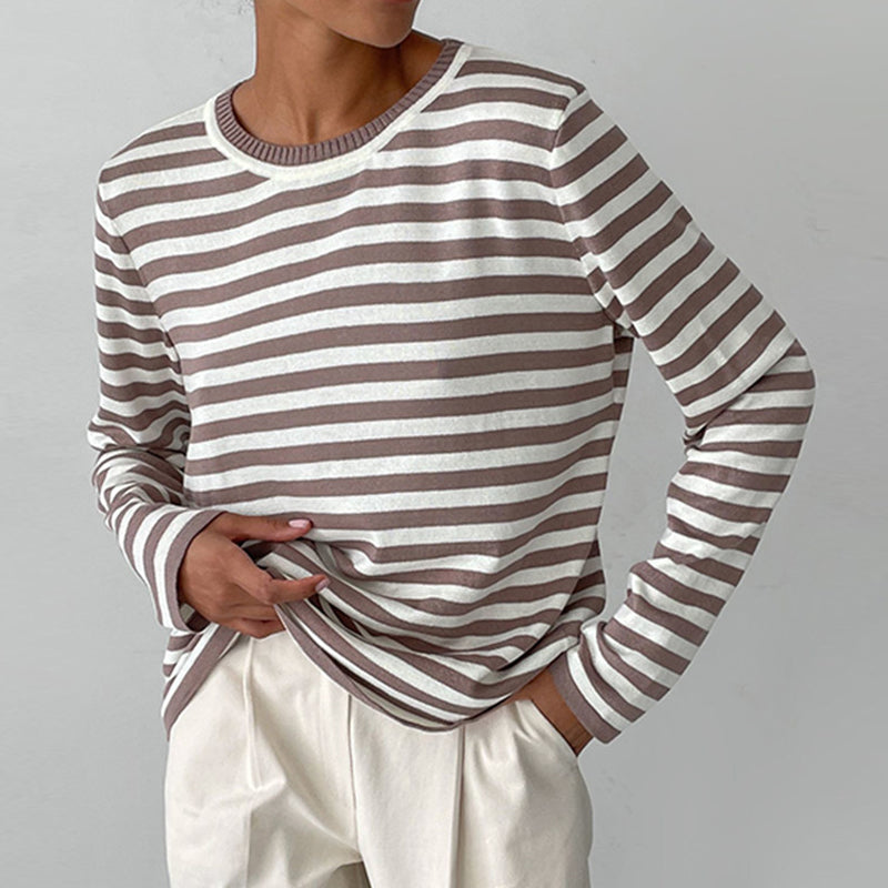 Damen Sommer Streifen Langarm T-shirt