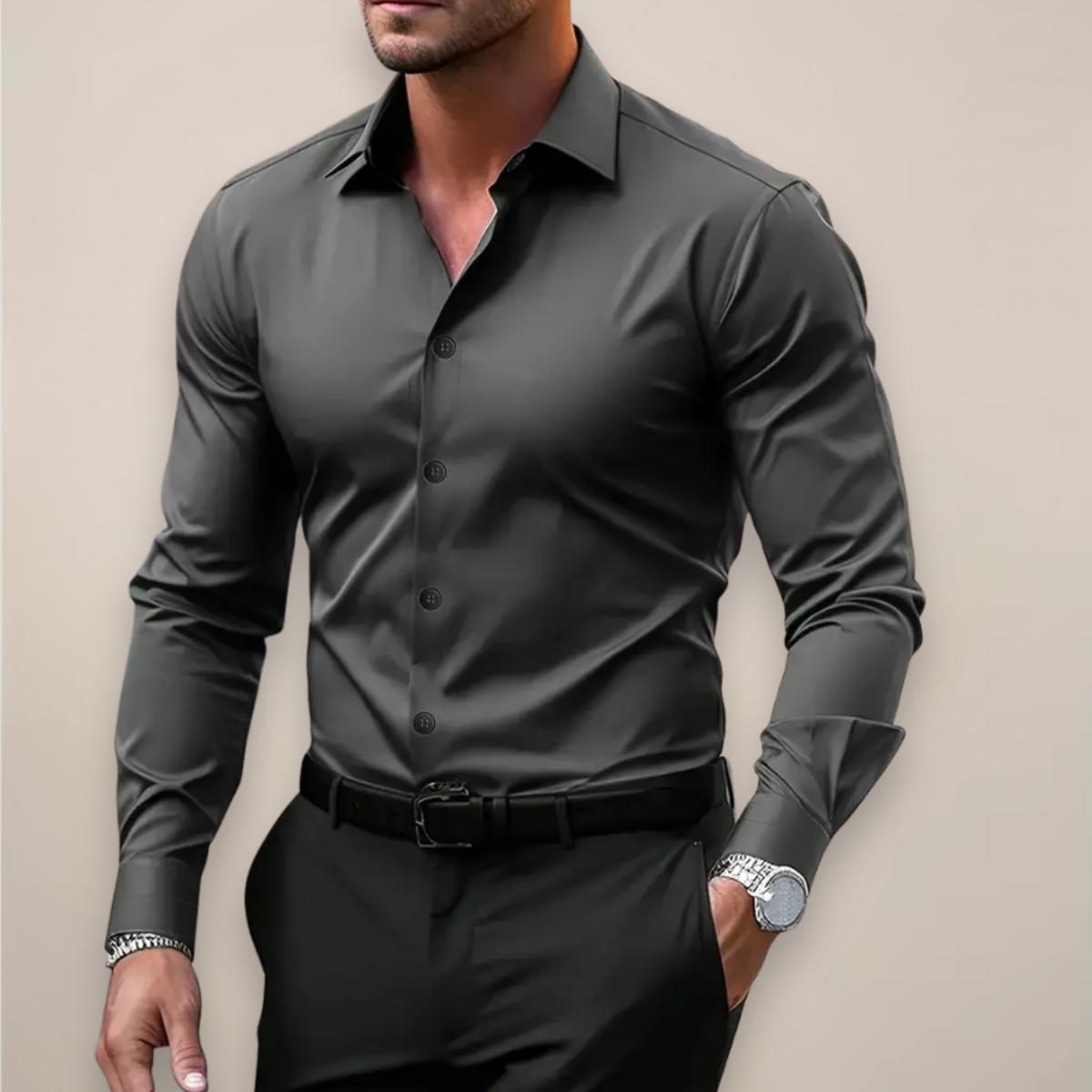 Herren Slim Fit Frühjahrshemd mit Hemdkragen