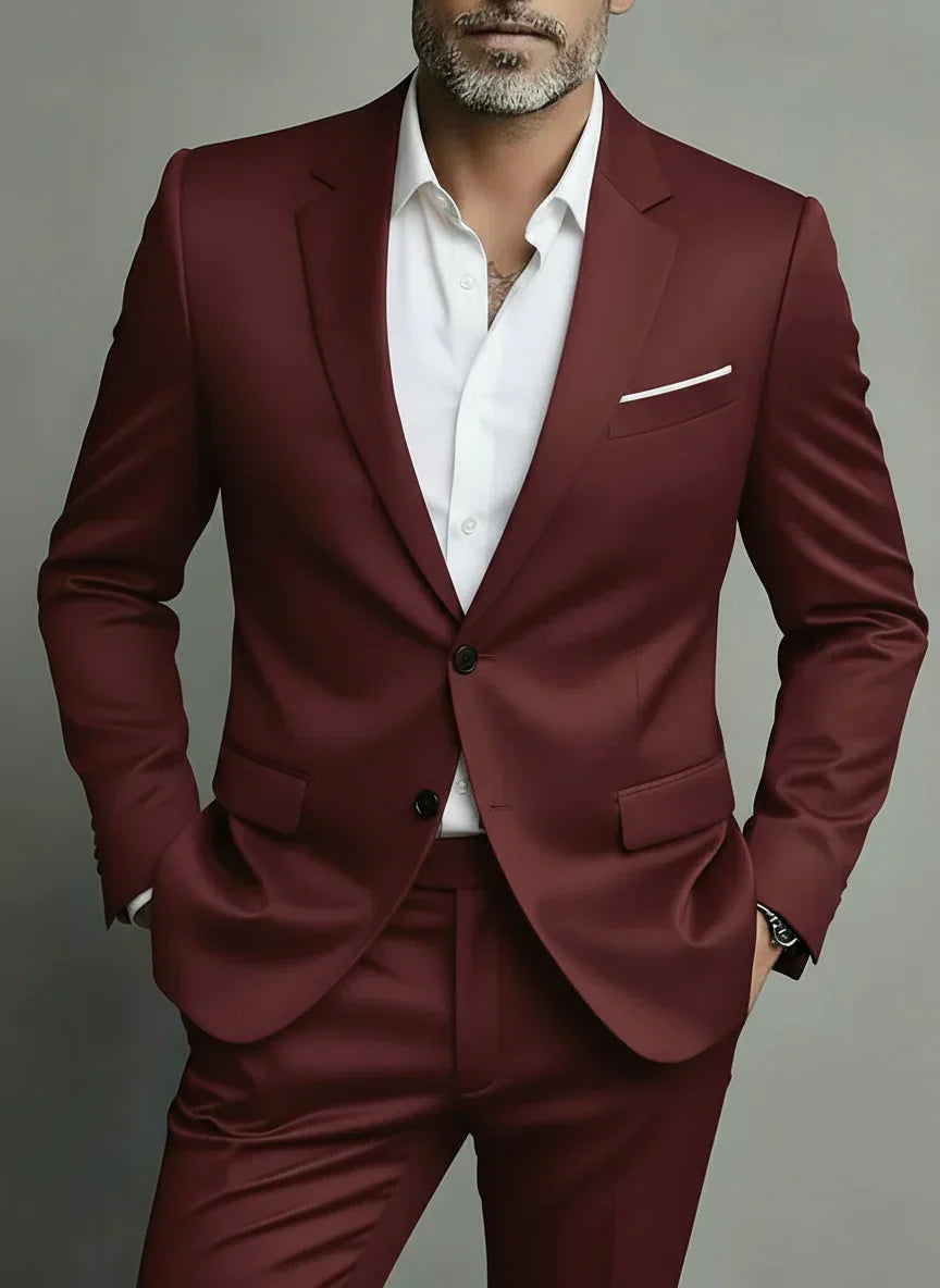 Herren Eleganter Slim Fit Frühjahrsanzug mit Hemdkragen