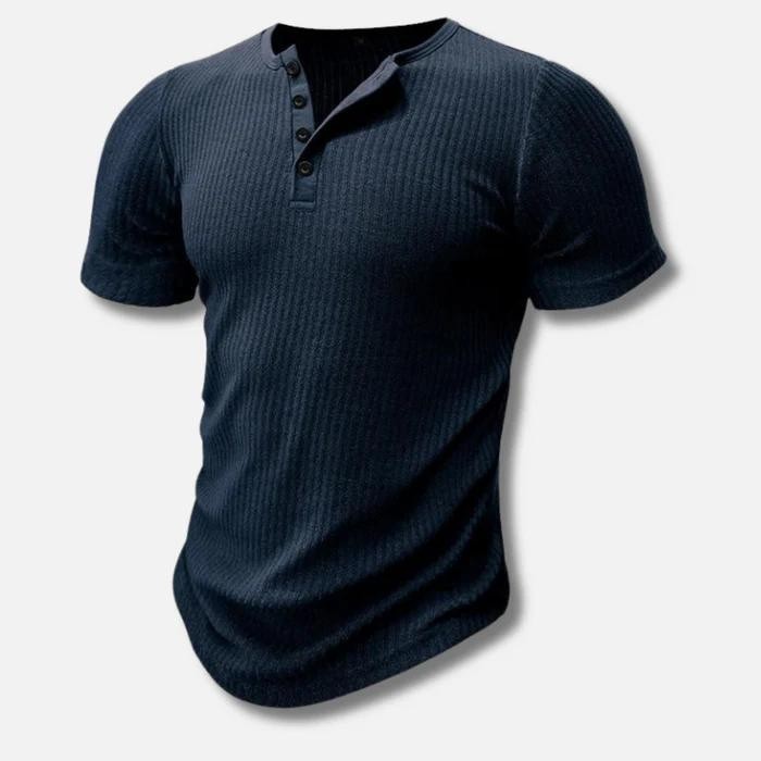 Herren Muscle Fit Henley T-Shirt | Kurzarm Oberteil mit Halbgeknöpftem Ausschnitt