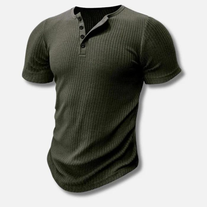 Herren Muscle Fit Henley T-Shirt | Kurzarm Oberteil mit Halbgeknöpftem Ausschnitt