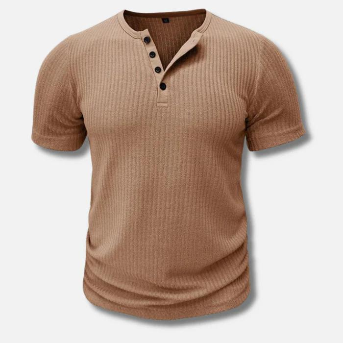Herren Muscle Fit Henley T-Shirt | Kurzarm Oberteil mit Halbgeknöpftem Ausschnitt