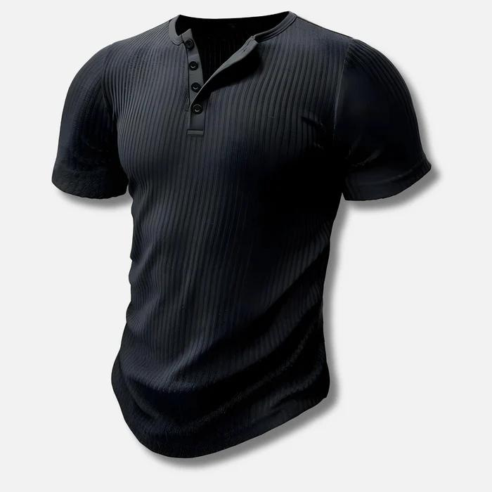 Herren Muscle Fit Henley T-Shirt | Kurzarm Oberteil mit Halbgeknöpftem Ausschnitt