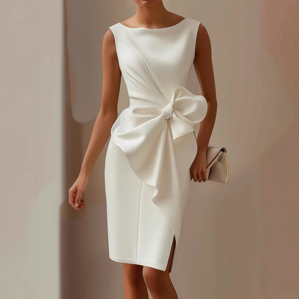 Damen Sommer Schleifen Detail Drapiert Midikleid