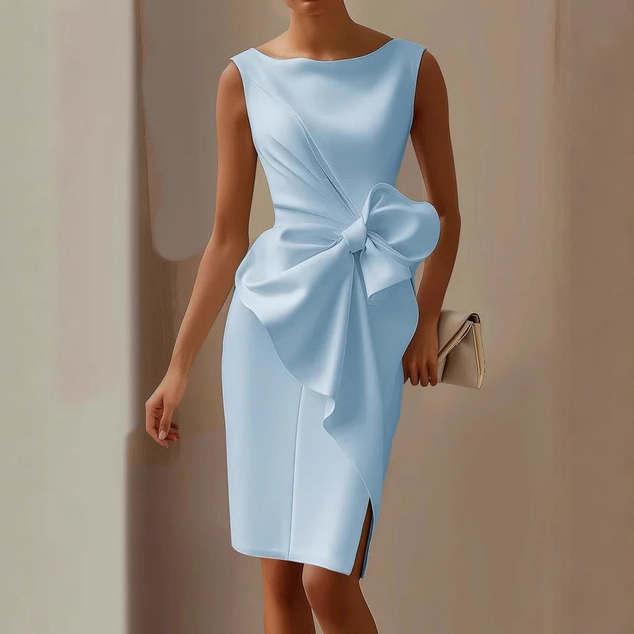 Damen Sommer Schleifen Detail Drapiert Midikleid