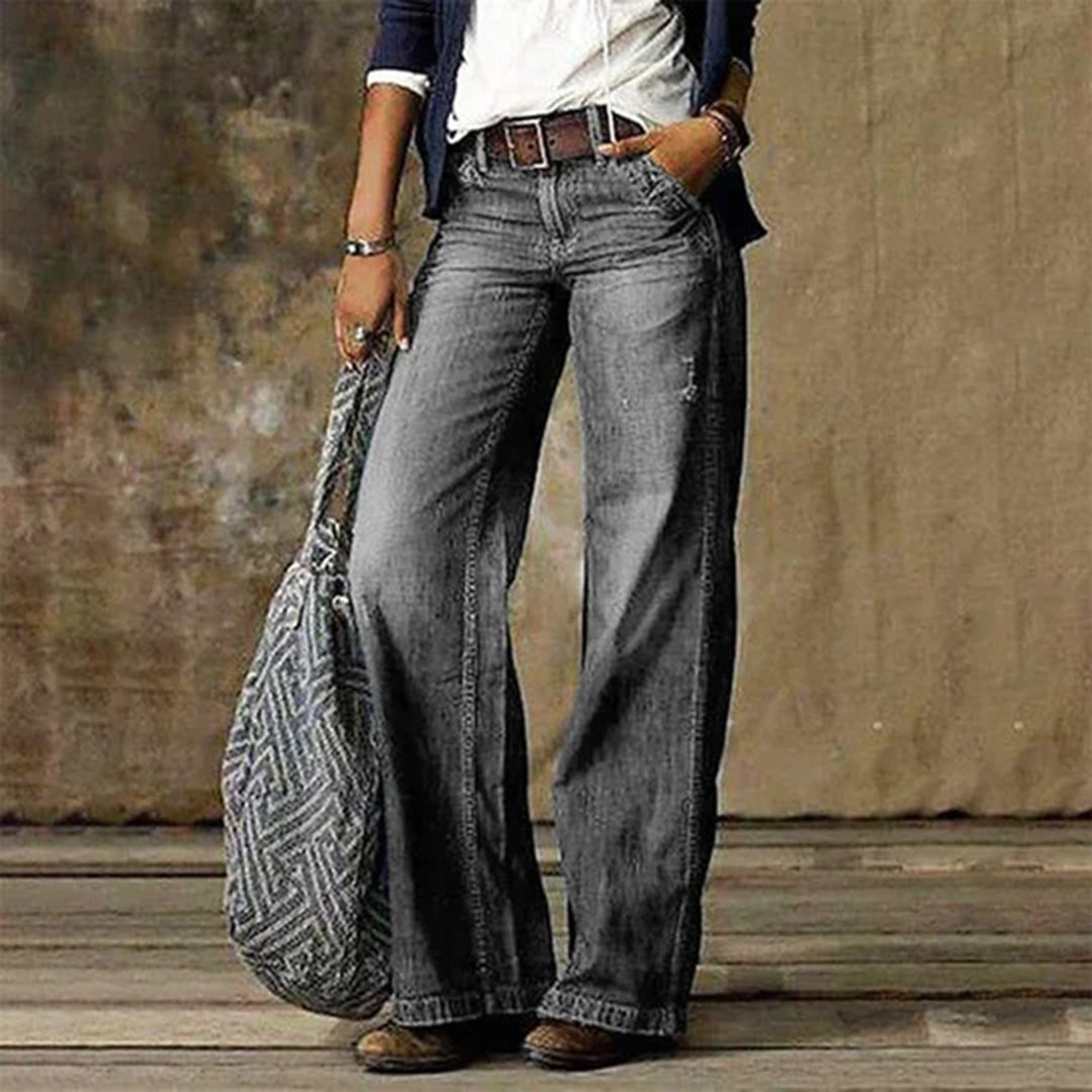 Damen Vintage Wide-Leg Denim Jeans mit hohem Bund