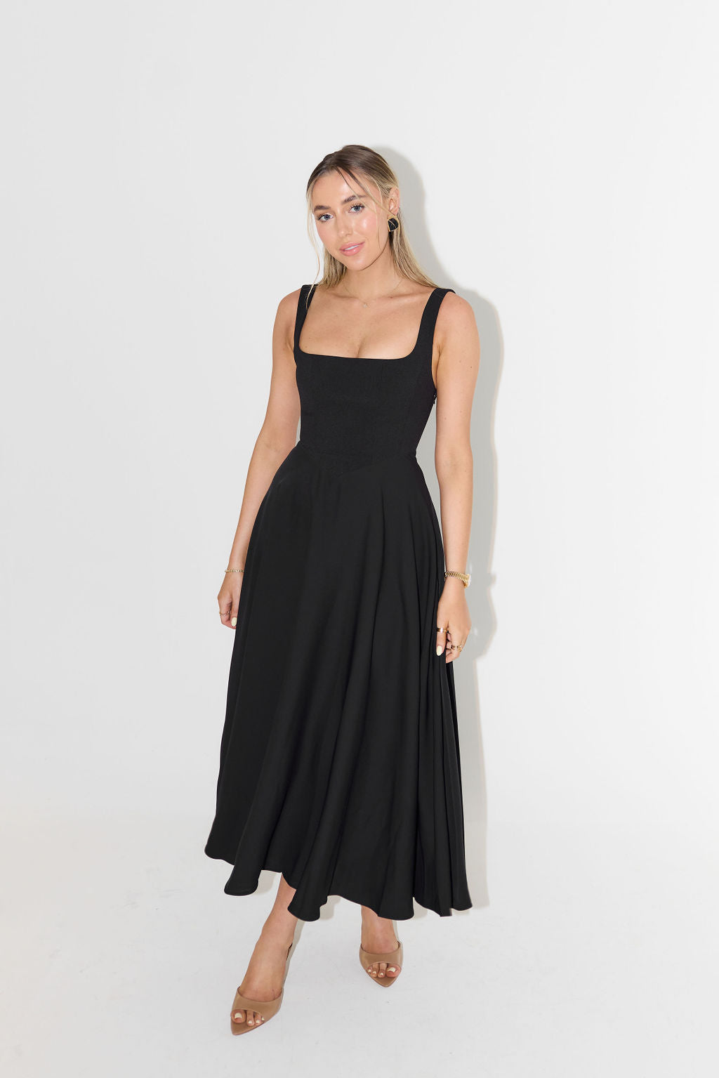 Damen Elegant Quadrat Hals Midikleid