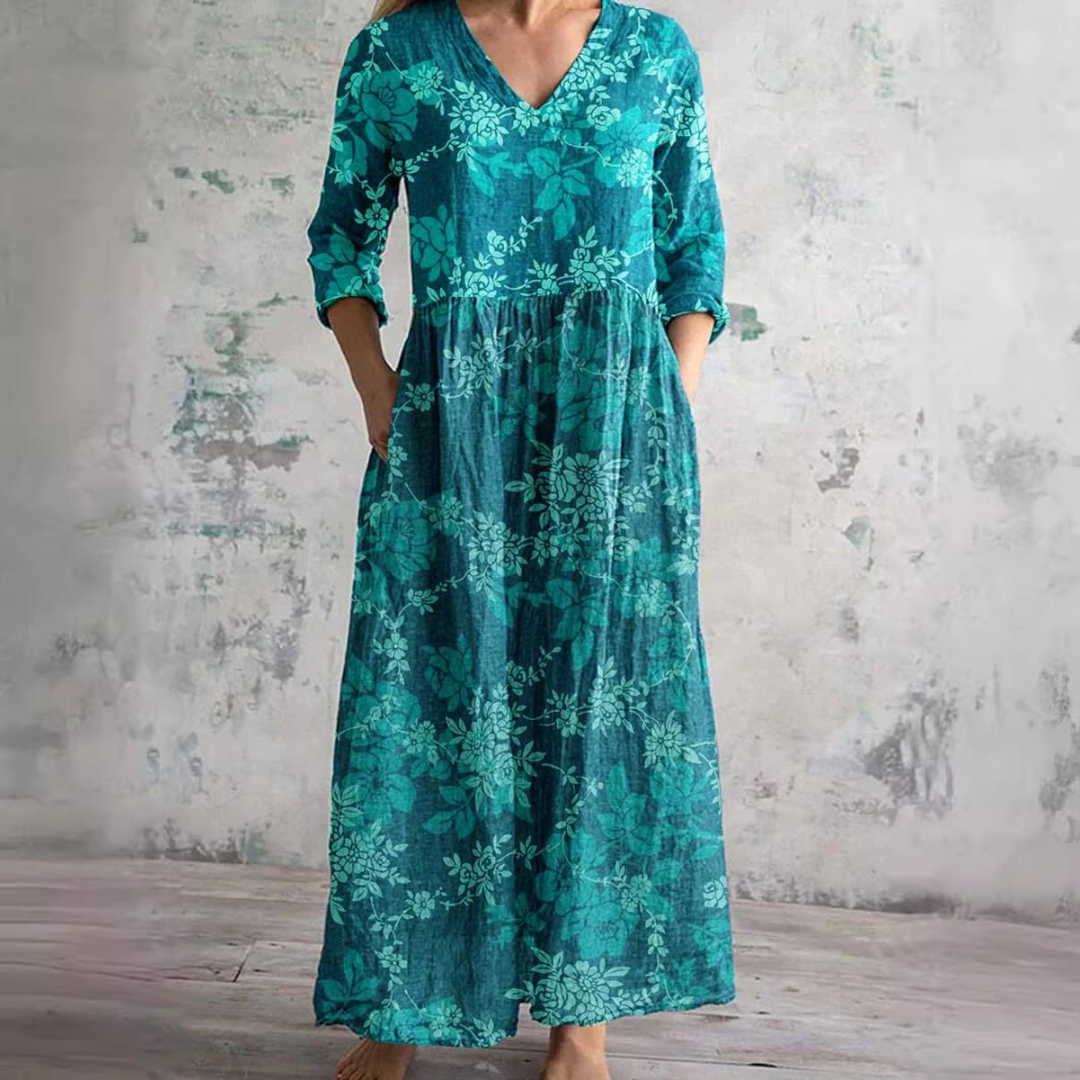 Damen Sommer V-Ausschnitt Midikleid