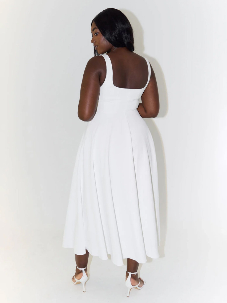 Damen Lässig Ärmelloses Square Neck Midikleid