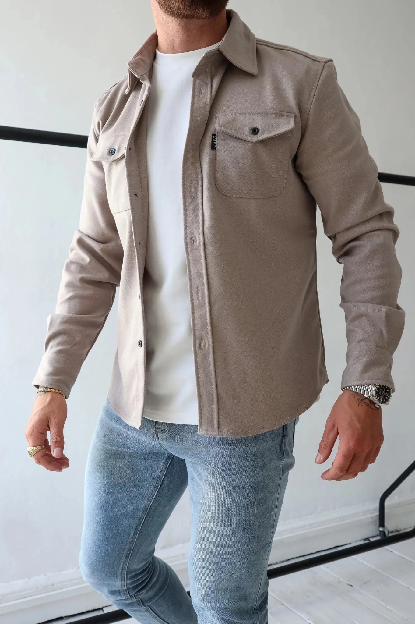 Herren Overshirt | Langarm Hemdjacke mit Knopfleiste und Brusttaschen