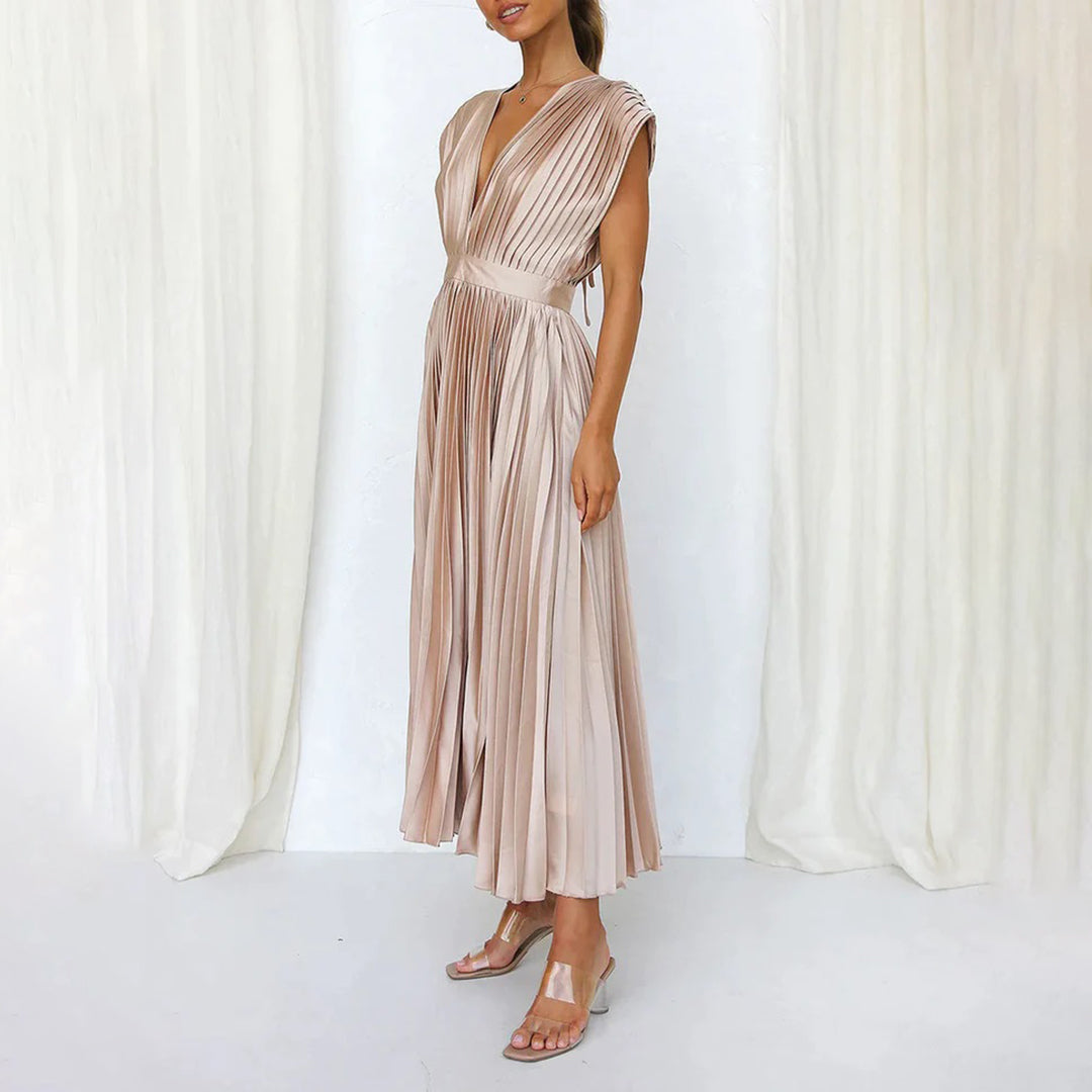 Damen Plissiertes Neckholder Hochzeitsgast Maxi Kleid