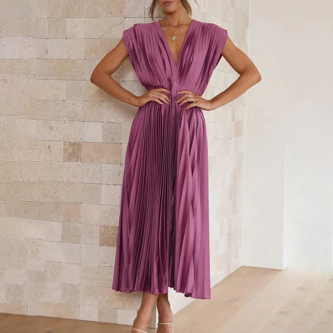 Damen Plissiertes Neckholder Hochzeitsgast Maxi Kleid
