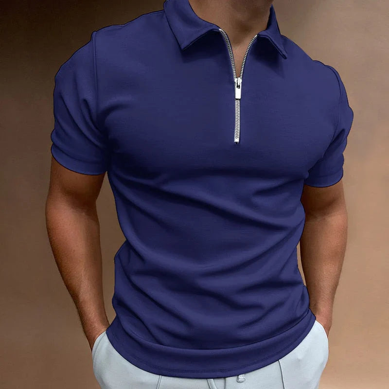 Herren Lässig Slim Fit Poloshirt mit Reißverschluss