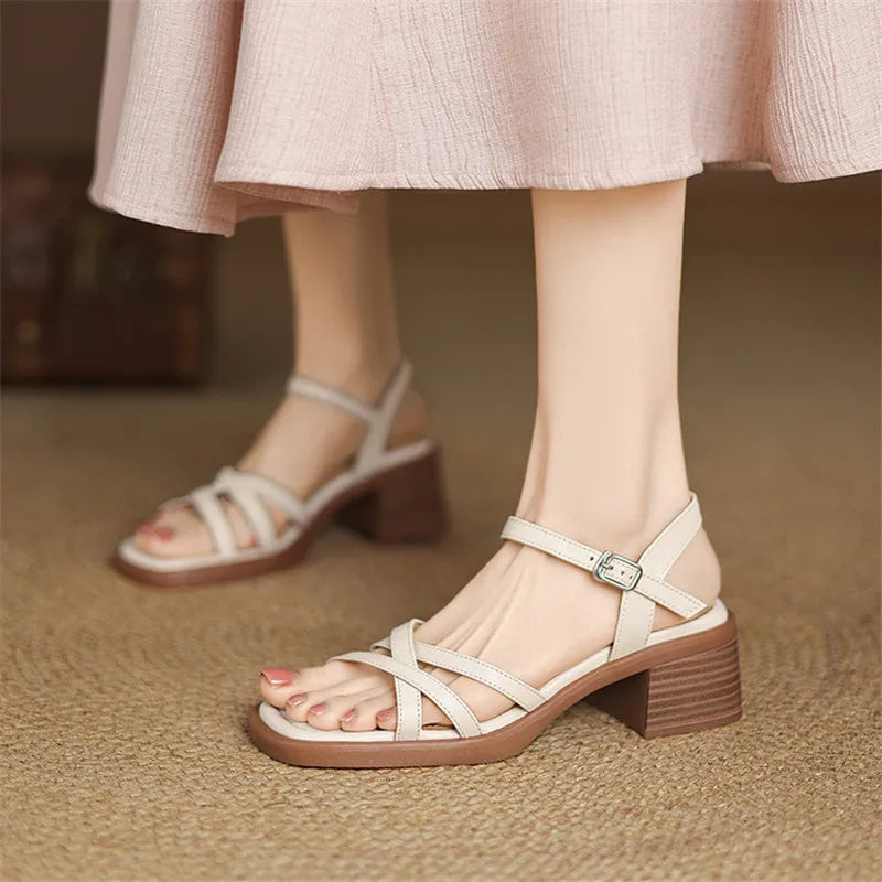Damen Elegant Blockabsatz Riemchensandalen