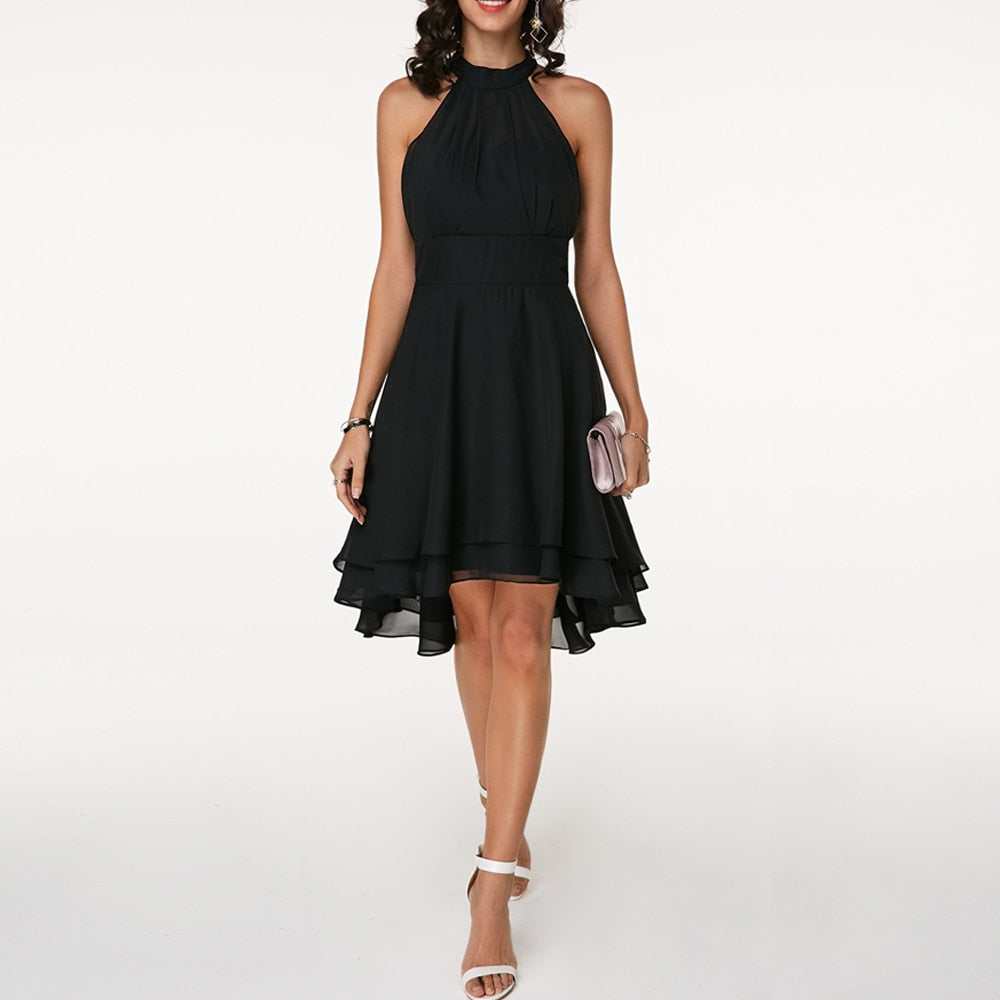 Damen Sommer Neckholder Midikleid