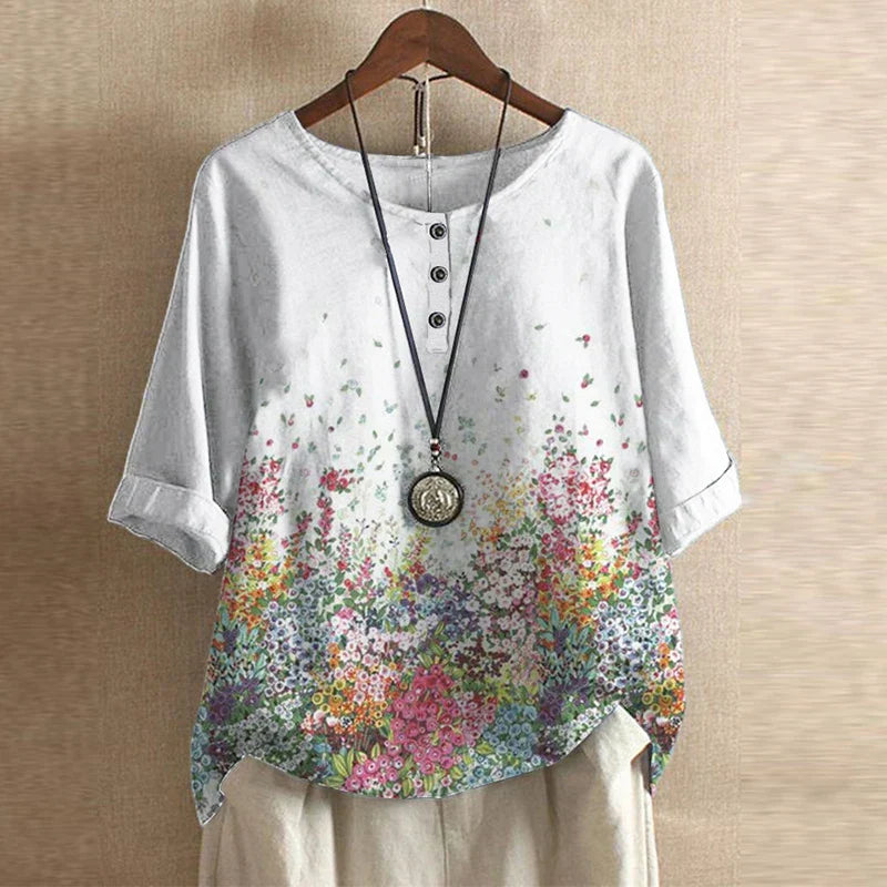 Damen Vintage Bedruckt Kurzarm Bluse