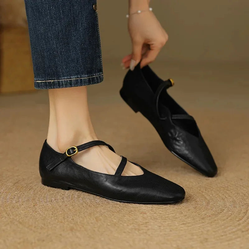 Damen Klassisch Rund Toe Schnalle Ballerinas