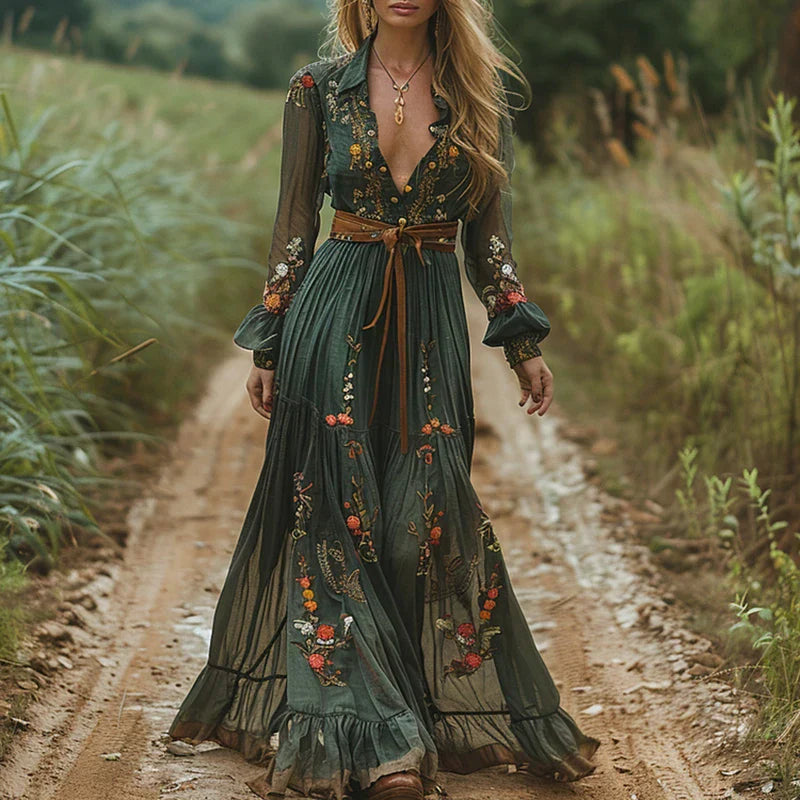 Damen Bohemian Maxikleid mit Blumenmuster und weitem Schnitt