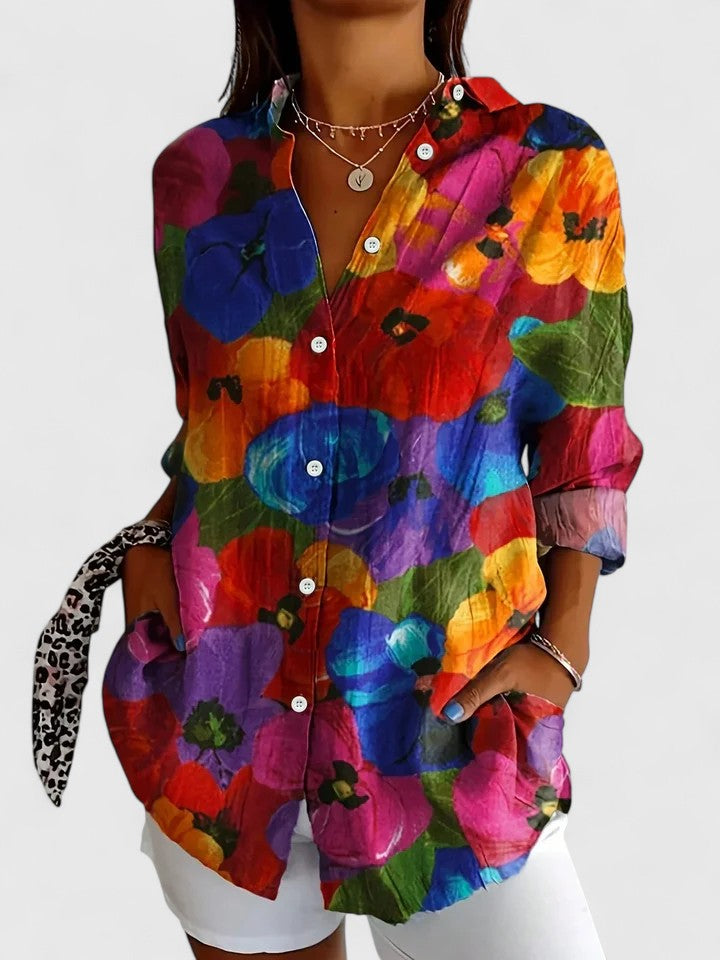 Damen Sommer Blumenmuster Tunika Bluse