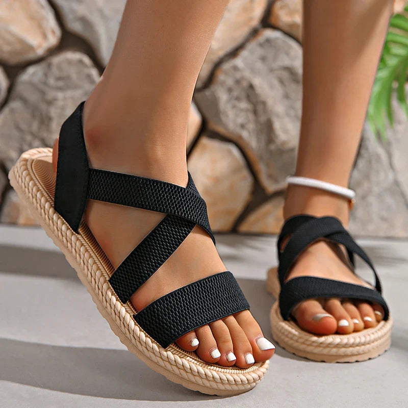 Damen Kreuzriemen Elastisch Strand Sandalen