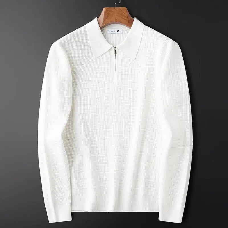 Herren Halbreißverschluss Slim Fit Strick-Poloshirt