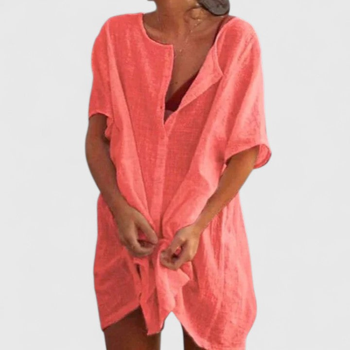 Damen Lässig Kurzarm Tunika Midikleid
