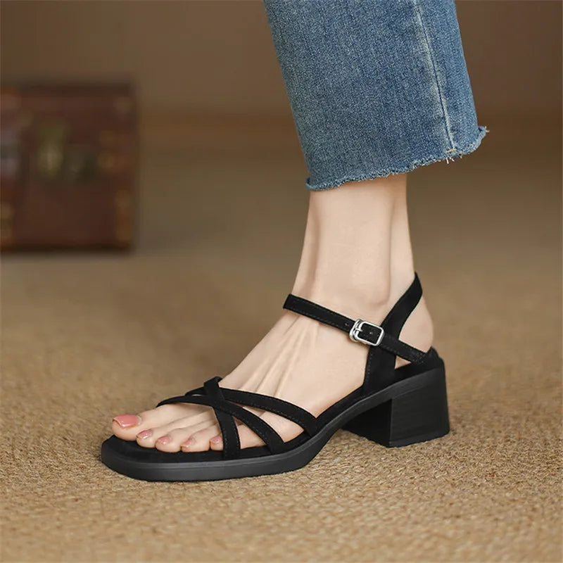 Damen Elegant Blockabsatz Riemchensandalen