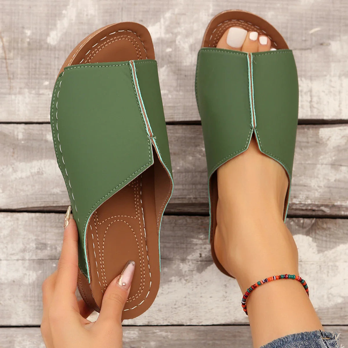 Damen Slip On Keilsohle Mule Sandalen