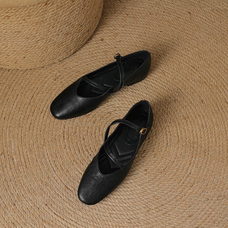 Damen Klassisch Rund Toe Schnalle Ballerinas