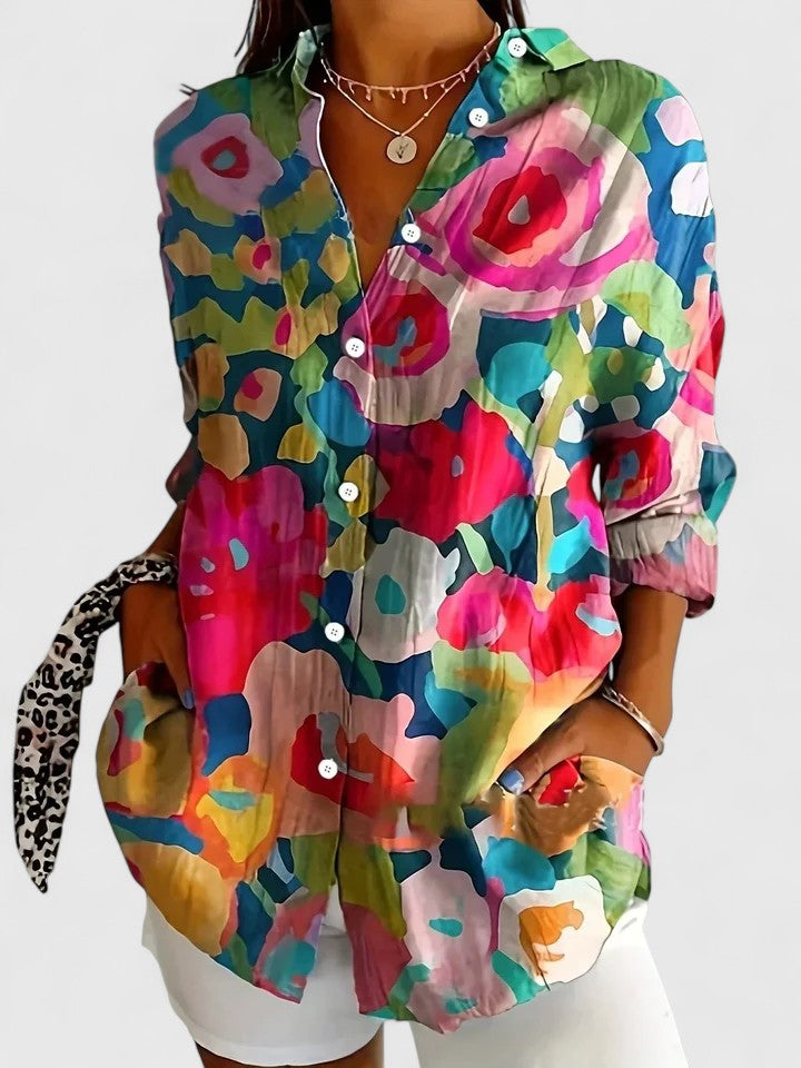 Damen Sommer Blumenmuster Tunika Bluse